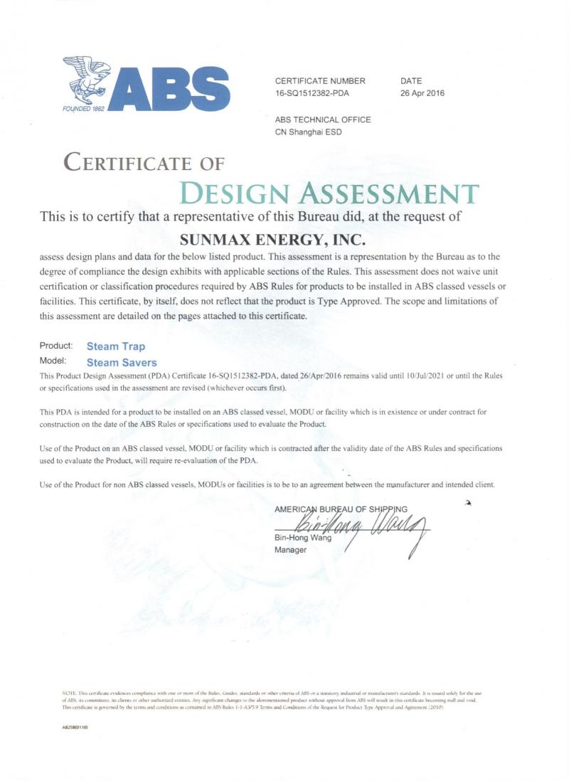 Product Design Assessment from ABS (American Bureau of Shipping)